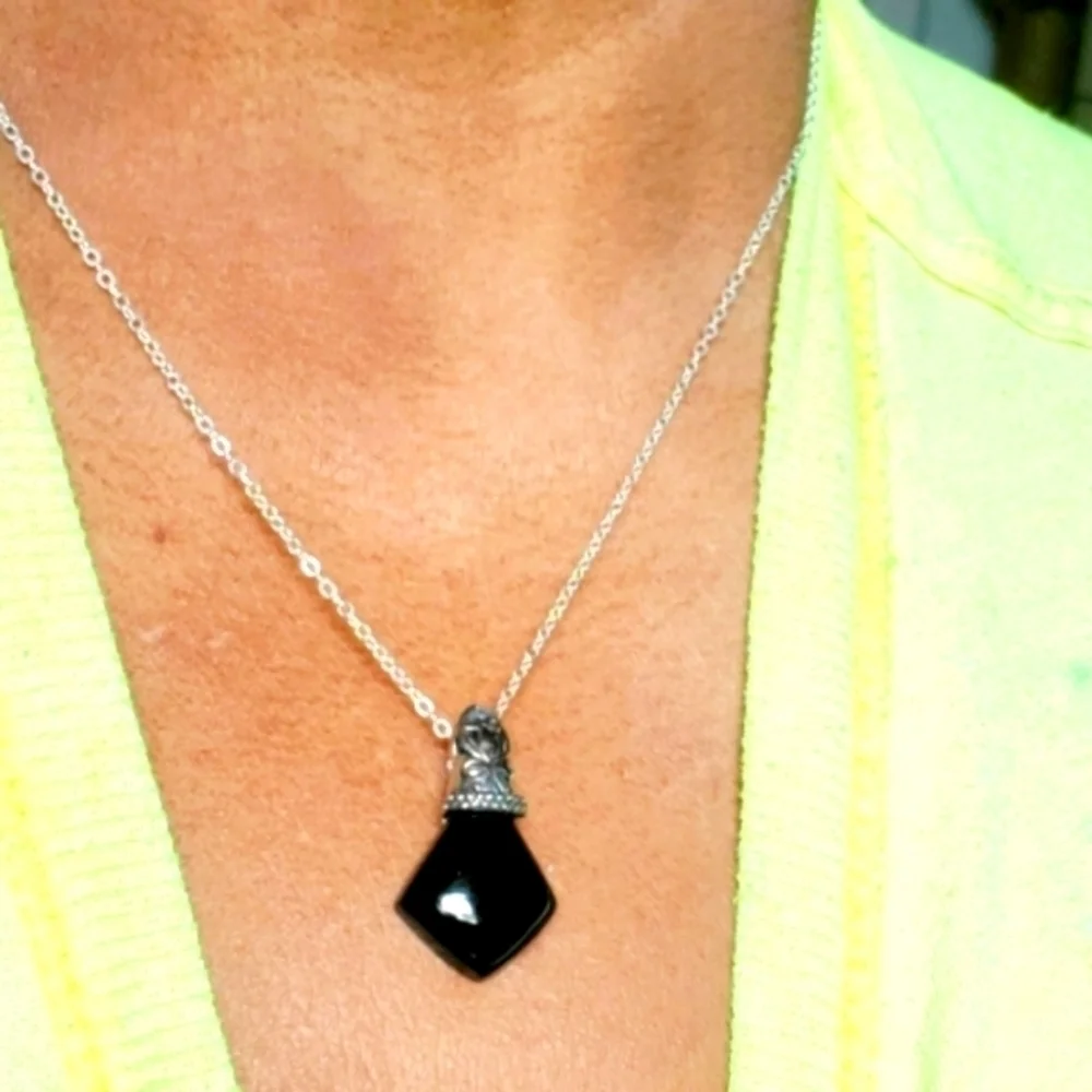 Black Jadeite Jade Pendant Platinum Over Sterling Silver